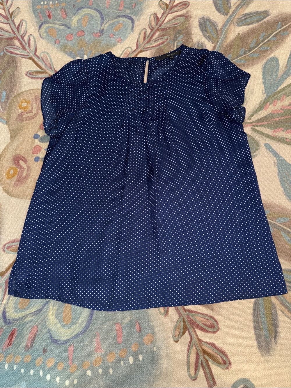 fun 2 fun Navy Blue Polka Dot Short Sleeve Blouse